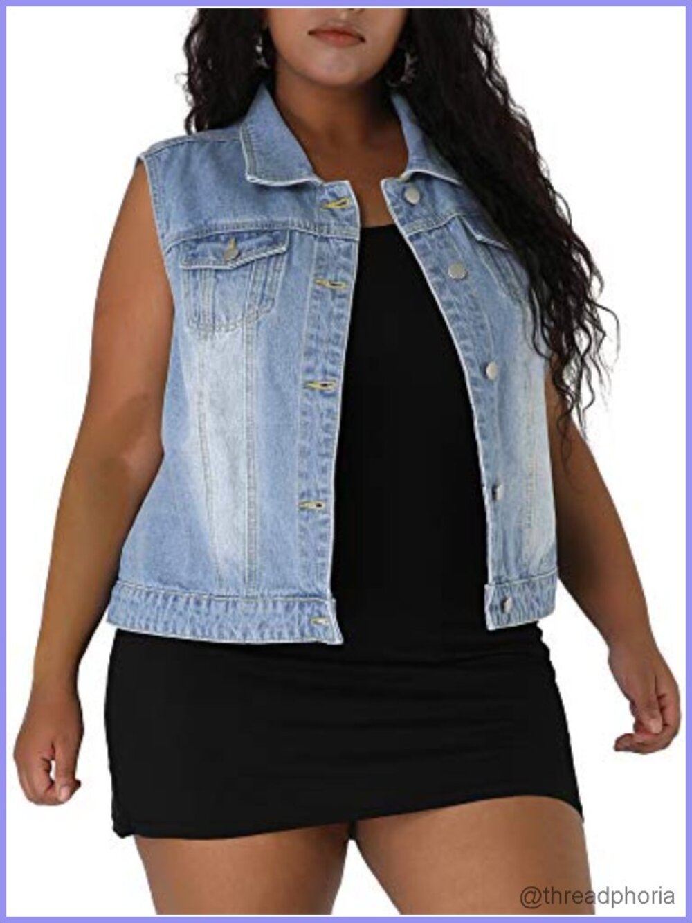 Women's Denim Vest Sleeveless Button Down with Flap Pockets